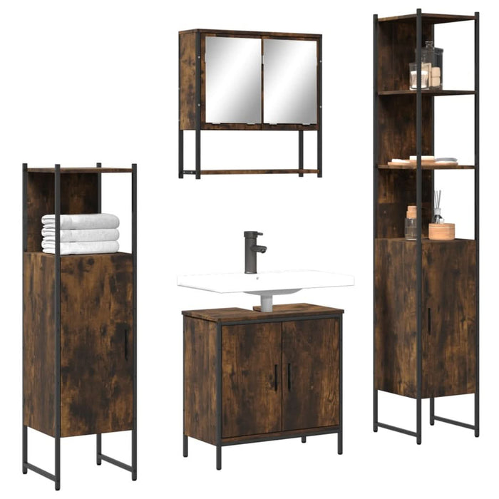 Set mobilier de baie, 4 piese, stejar fumuriu, lemn prelucrat - WALTI WALTI