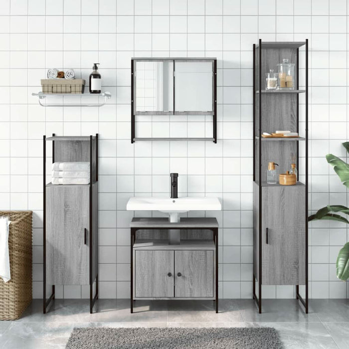 Set mobilier de baie, 4 piese, gri sonoma, lemn prelucrat - WALTI WALTI