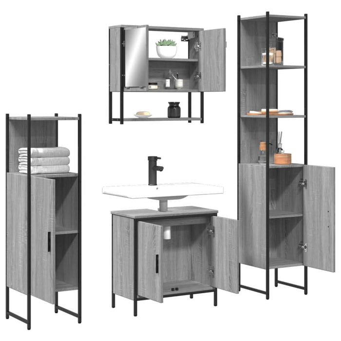 Set mobilier de baie, 4 piese, gri sonoma, lemn prelucrat - WALTI WALTI