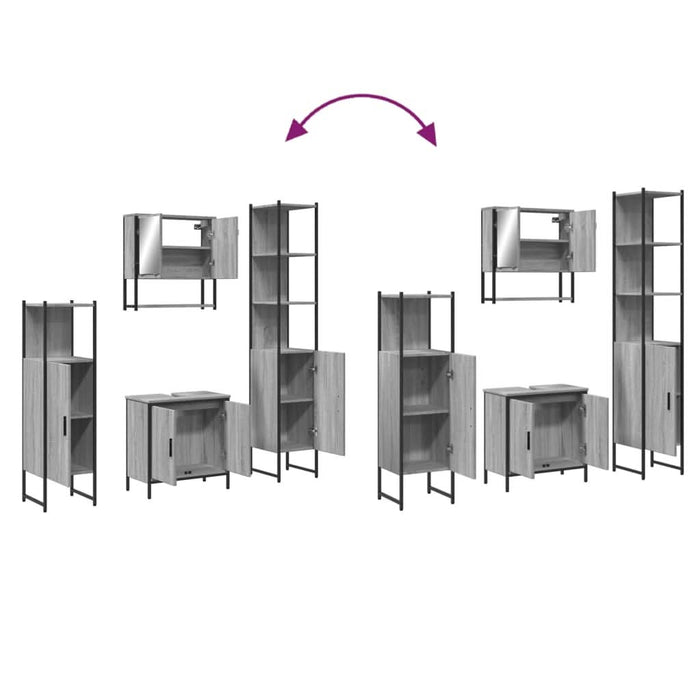 Set mobilier de baie, 4 piese, gri sonoma, lemn prelucrat - WALTI WALTI