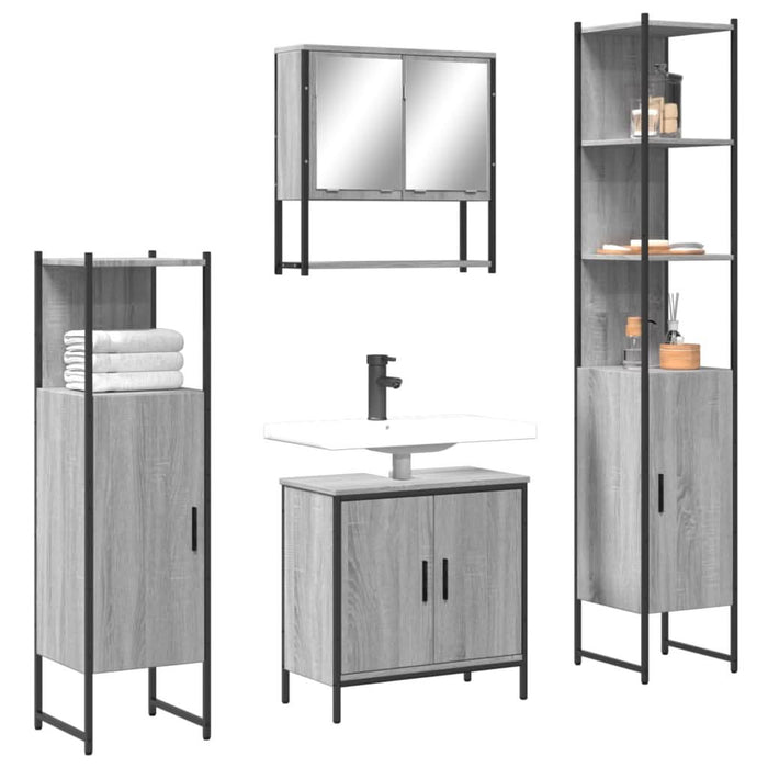 Set mobilier de baie, 4 piese, gri sonoma, lemn prelucrat - WALTI WALTI