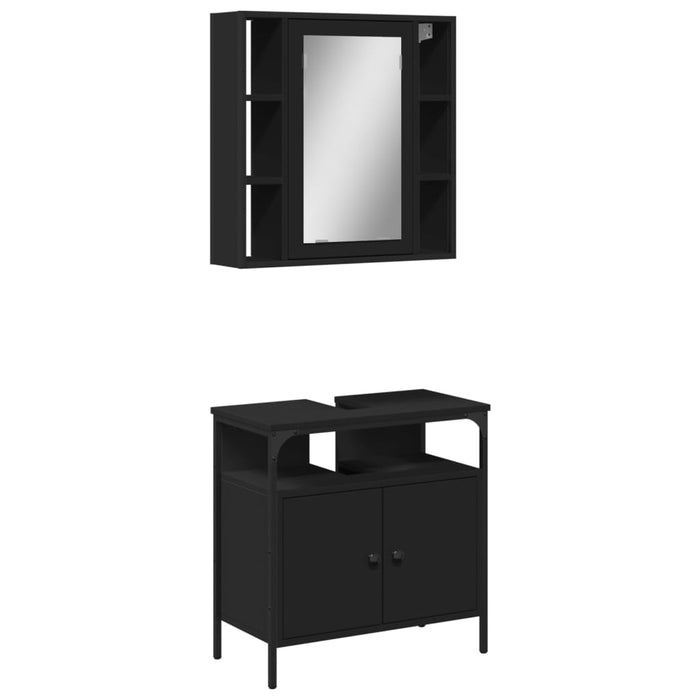 Set mobilier de baie, 2 piese, negru, lemn compozit WALTI