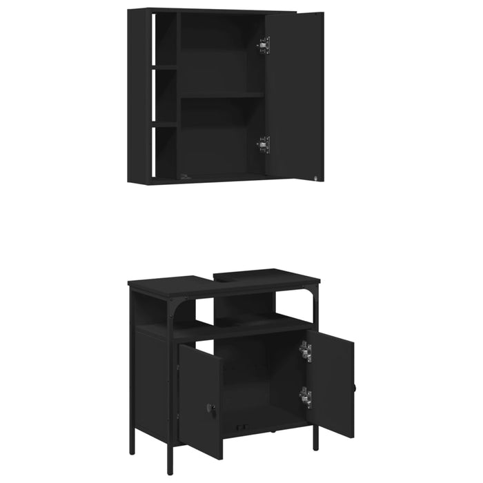 Set mobilier de baie, 2 piese, negru, lemn compozit WALTI