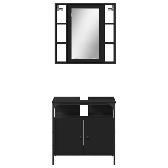 Set mobilier de baie, 2 piese, negru, lemn compozit WALTI