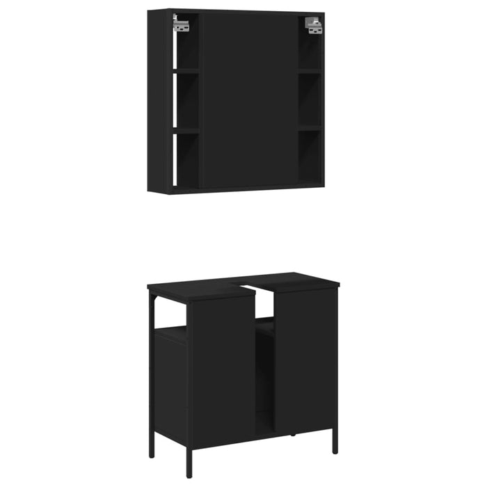 Set mobilier de baie, 2 piese, negru, lemn compozit WALTI