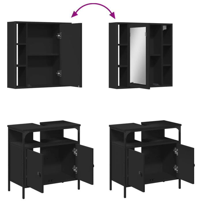 Set mobilier de baie, 2 piese, negru, lemn compozit WALTI