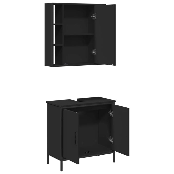 Set mobilier de baie, 2 piese, negru, lemn compozit WALTI