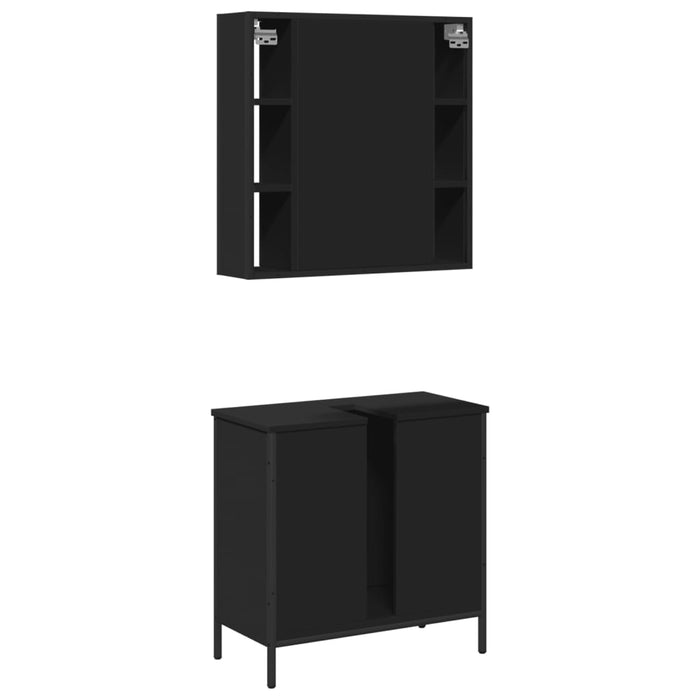 Set mobilier de baie, 2 piese, negru, lemn compozit WALTI