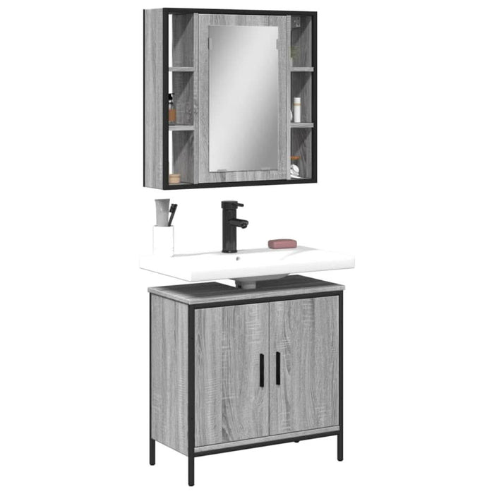 Set mobilier de baie, 2 piese, gri sonoma, lemn prelucrat - WALTI WALTI