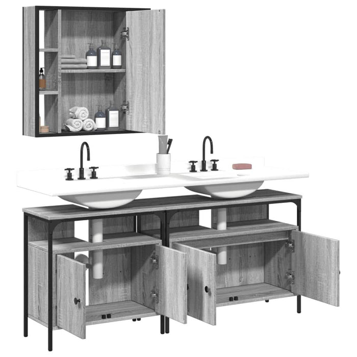 Set dulapuri de baie, 3 piese, gri sonoma, lemn prelucrat - WALTI WALTI