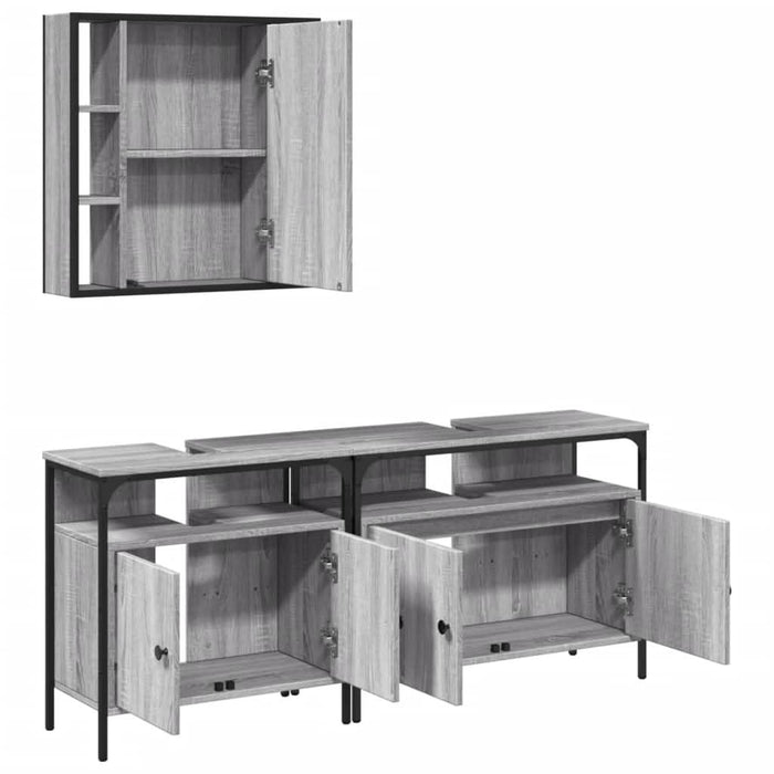 Set dulapuri de baie, 3 piese, gri sonoma, lemn prelucrat - WALTI WALTI