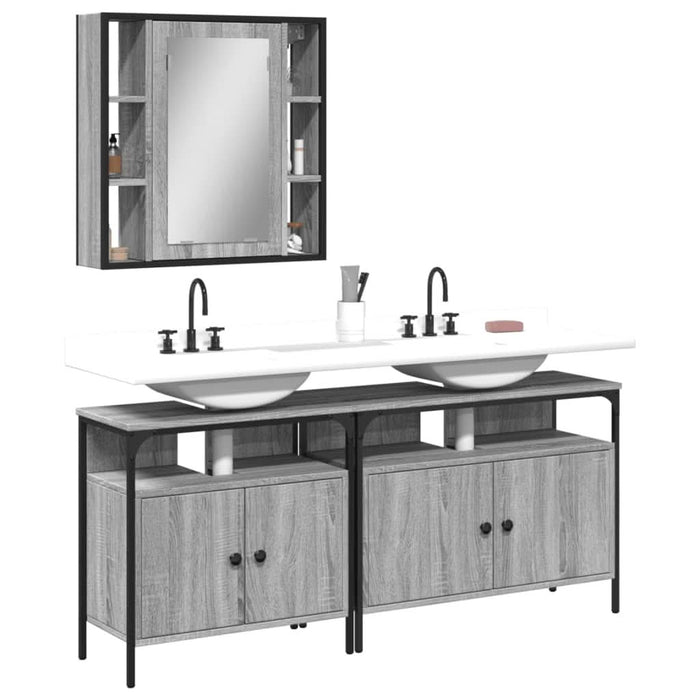Set dulapuri de baie, 3 piese, gri sonoma, lemn prelucrat - WALTI WALTI