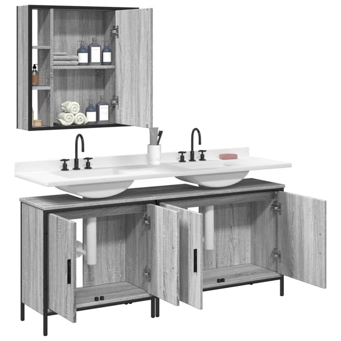 Set dulapuri de baie, 3 piese, gri sonoma, lemn prelucrat - WALTI WALTI
