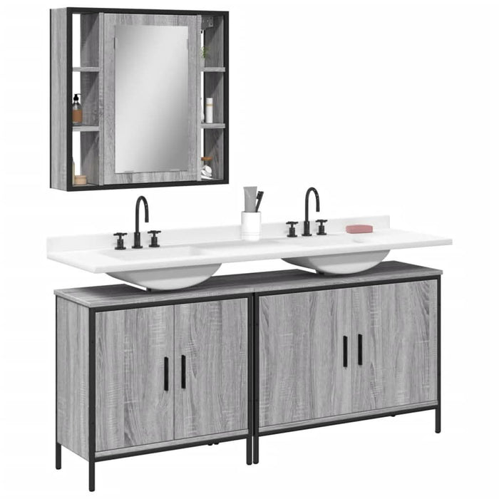 Set dulapuri de baie, 3 piese, gri sonoma, lemn prelucrat - WALTI WALTI