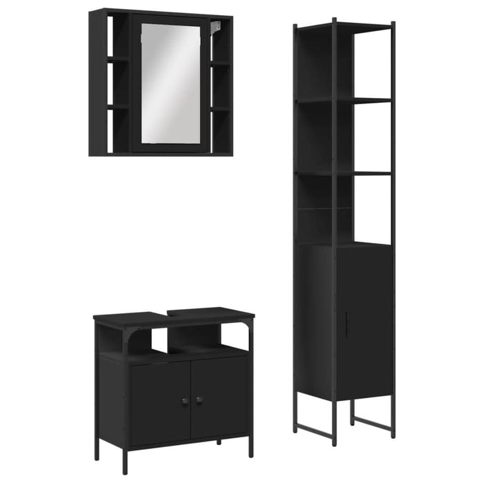 Set dulapuri de baie, 3 piese, negru, lemn prelucrat - WALTI WALTI