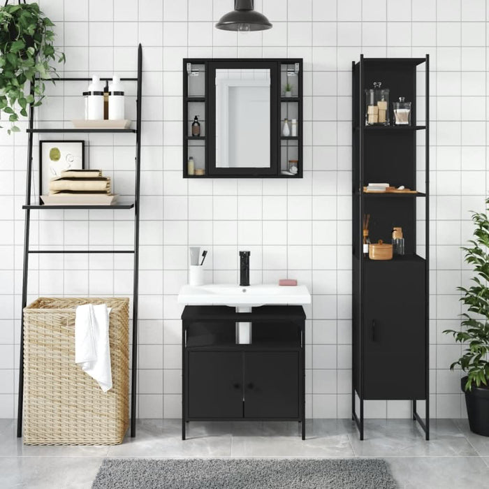 Set dulapuri de baie, 3 piese, negru, lemn prelucrat - WALTI WALTI
