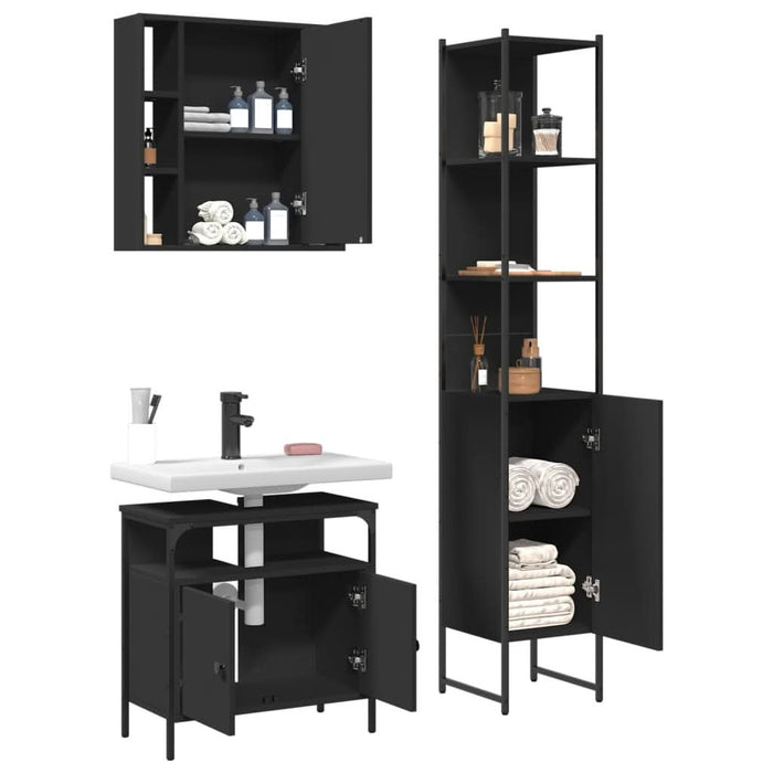 Set dulapuri de baie, 3 piese, negru, lemn prelucrat - WALTI WALTI