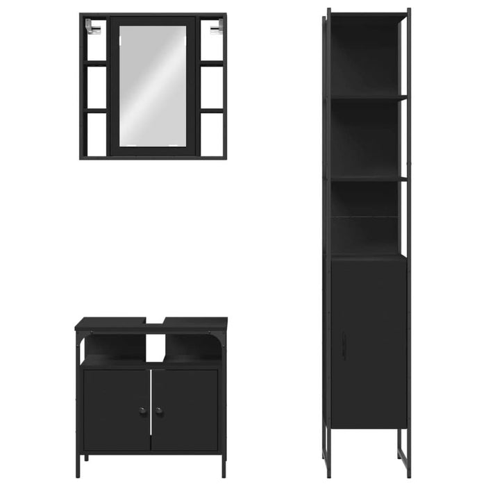 Set dulapuri de baie, 3 piese, negru, lemn prelucrat - WALTI WALTI