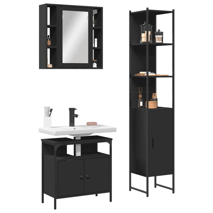 Set dulapuri de baie, 3 piese, negru, lemn prelucrat - WALTI WALTI