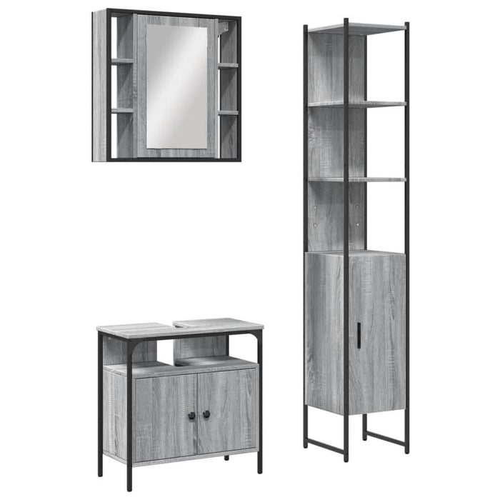 Set dulapuri de baie, 3 piese, gri sonoma, lemn prelucrat - WALTI WALTI