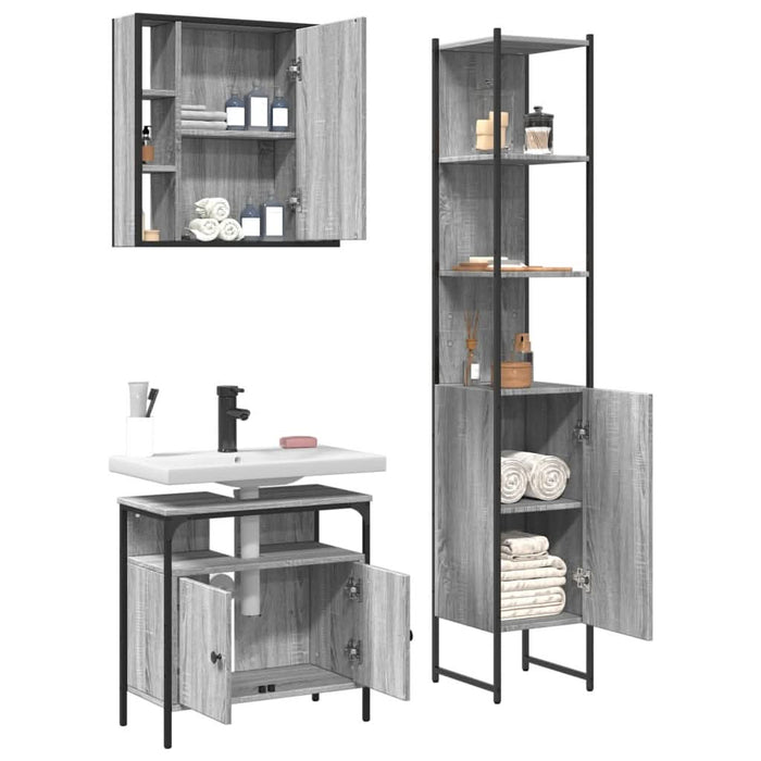 Set dulapuri de baie, 3 piese, gri sonoma, lemn prelucrat - WALTI WALTI