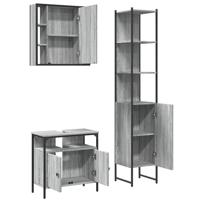 Set dulapuri de baie, 3 piese, gri sonoma, lemn prelucrat - WALTI WALTI
