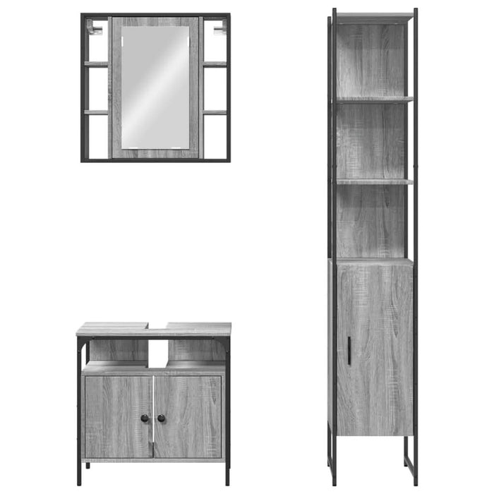 Set dulapuri de baie, 3 piese, gri sonoma, lemn prelucrat - WALTI WALTI