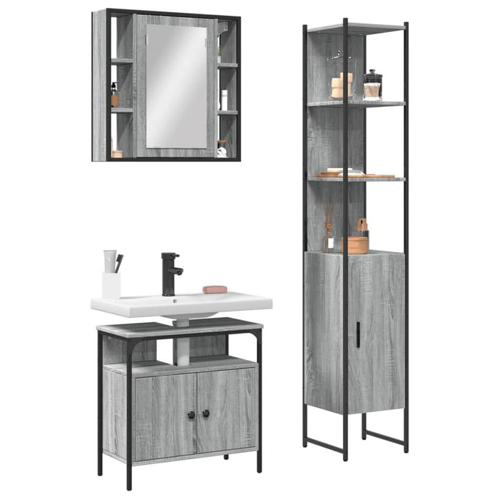 Set dulapuri de baie, 3 piese, gri sonoma, lemn prelucrat - WALTI WALTI