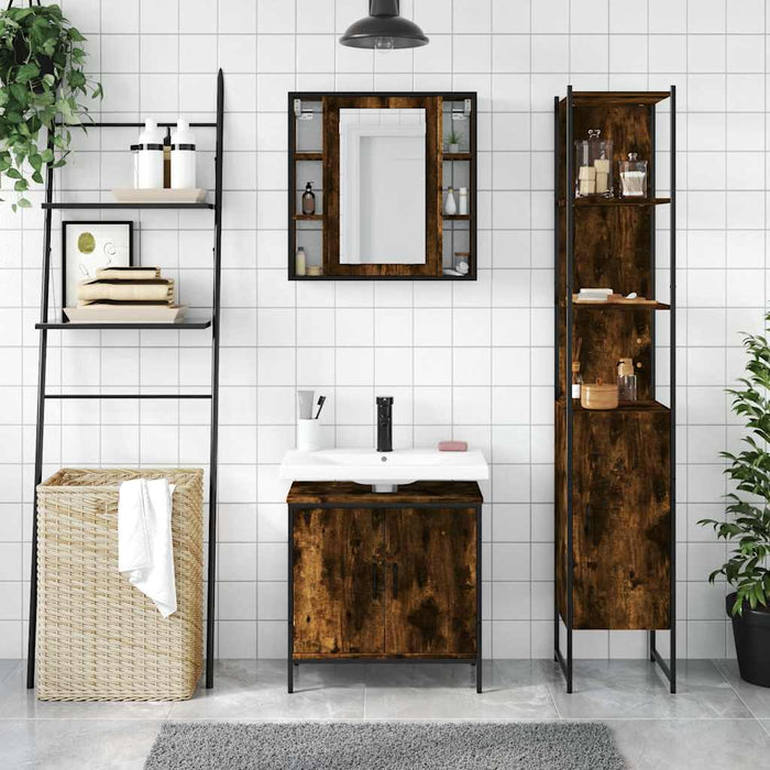 Set dulapuri de baie, 3 piese, stejar afumat, lemn prelucrat - WALTI WALTI