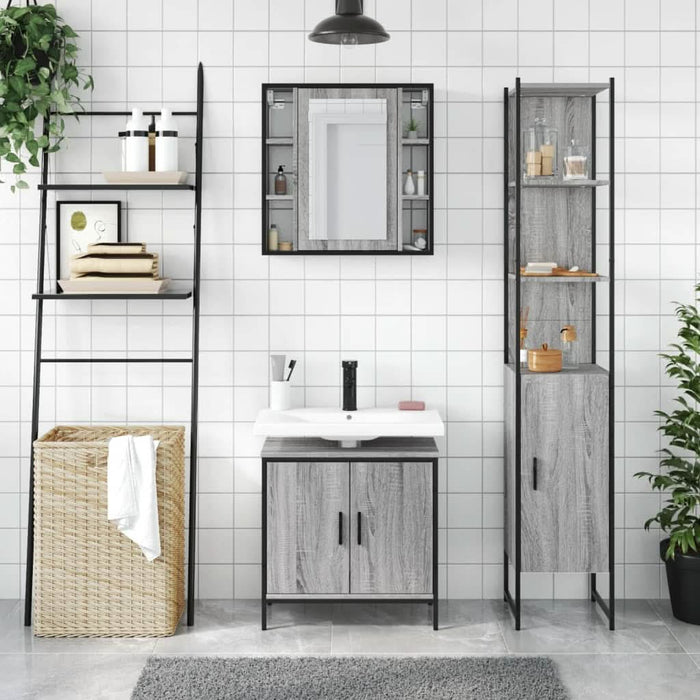 Set dulapuri de baie, 3 piese, gri sonoma, lemn prelucrat - WALTI WALTI