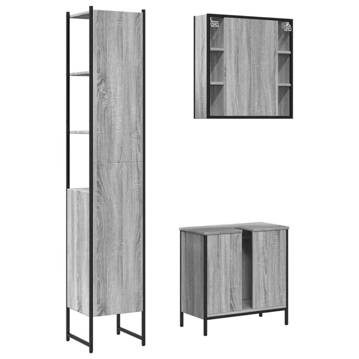 Set dulapuri de baie, 3 piese, gri sonoma, lemn prelucrat - WALTI WALTI