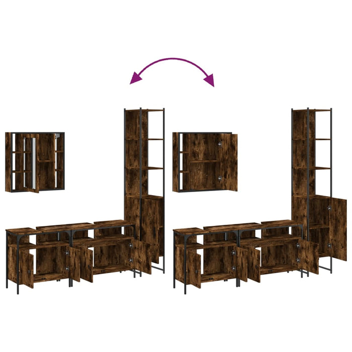 Set dulapuri de baie, 4 piese, stejar afumat, lemn prelucrat - WALTI WALTI