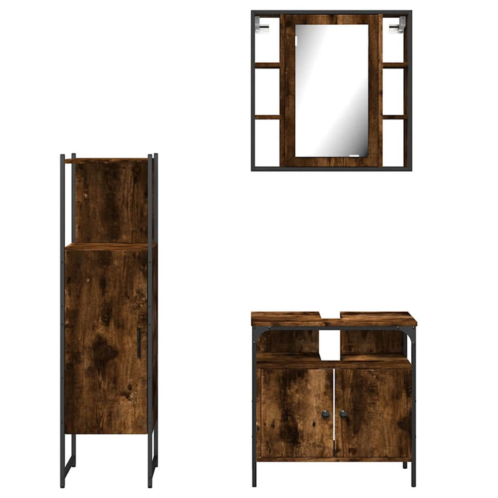 Set dulapuri de baie, 3 piese, stejar afumat, lemn prelucrat - WALTI WALTI