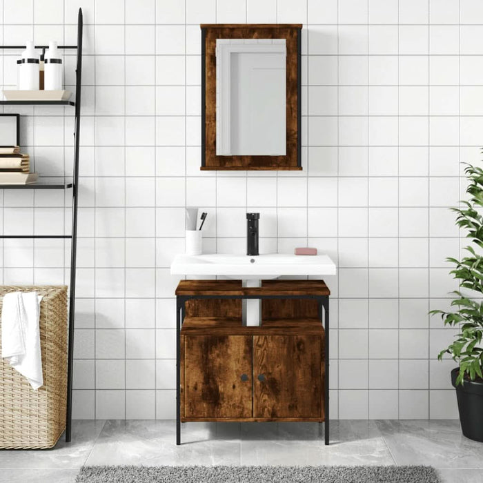 Set mobilier de baie, 2 piese, stejar fumuriu, lemn prelucrat - WALTI WALTI