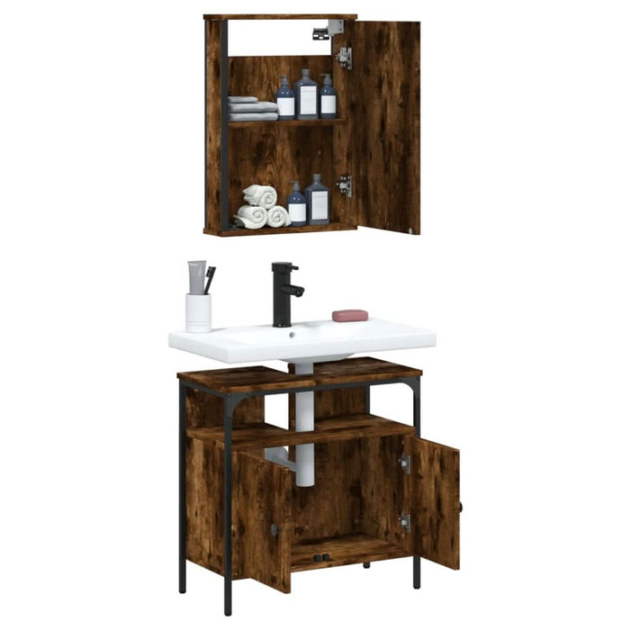 Set mobilier de baie, 2 piese, stejar fumuriu, lemn prelucrat - WALTI WALTI