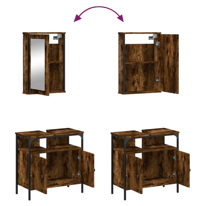Set mobilier de baie, 2 piese, stejar fumuriu, lemn prelucrat - WALTI WALTI