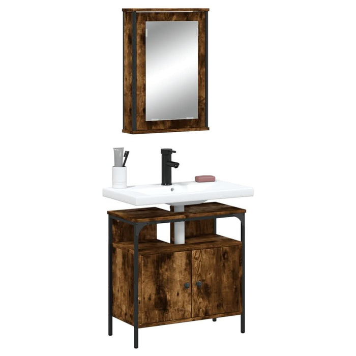 Set mobilier de baie, 2 piese, stejar fumuriu, lemn prelucrat - WALTI WALTI
