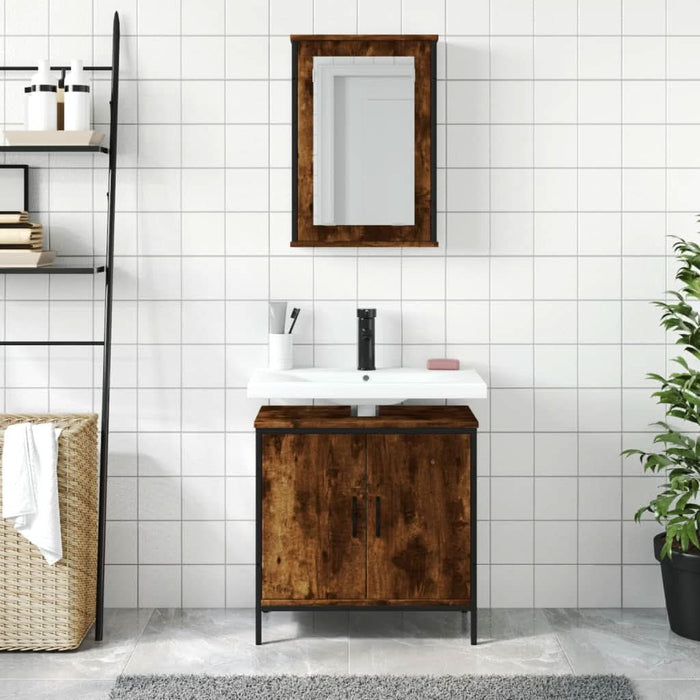 Set mobilier de baie, 2 piese, stejar fumuriu, lemn prelucrat - WALTI WALTI