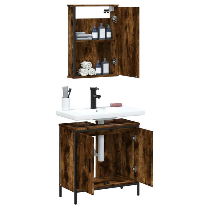 Set mobilier de baie, 2 piese, stejar fumuriu, lemn prelucrat - WALTI WALTI