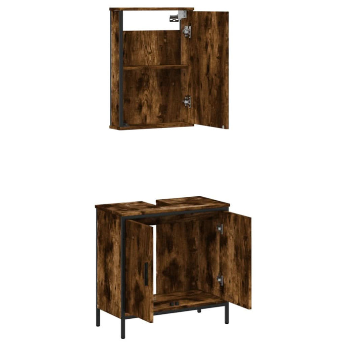 Set mobilier de baie, 2 piese, stejar fumuriu, lemn prelucrat - WALTI WALTI
