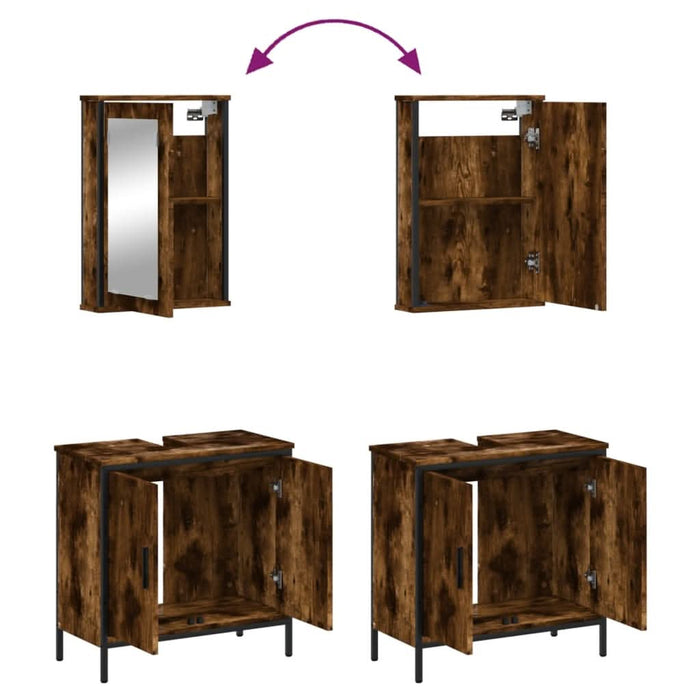Set mobilier de baie, 2 piese, stejar fumuriu, lemn prelucrat - WALTI WALTI