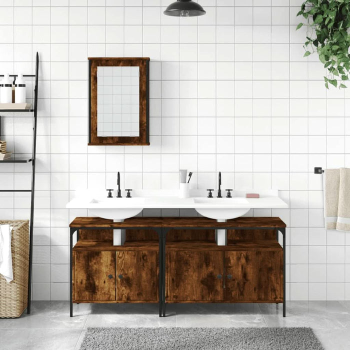 Set mobilier de baie, 3 piese, stejar fumuriu, lemn prelucrat - WALTI WALTI