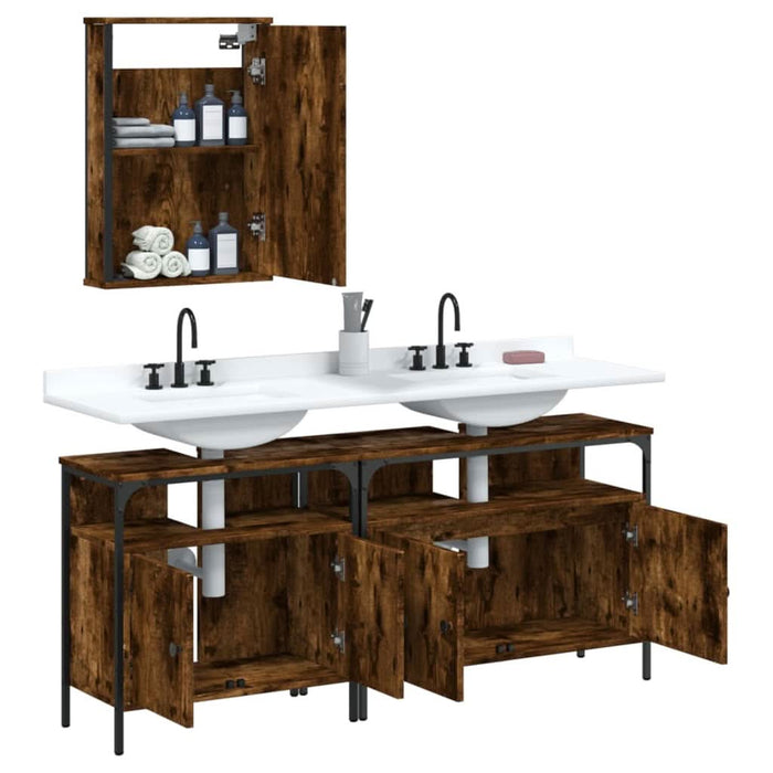 Set mobilier de baie, 3 piese, stejar fumuriu, lemn prelucrat - WALTI WALTI