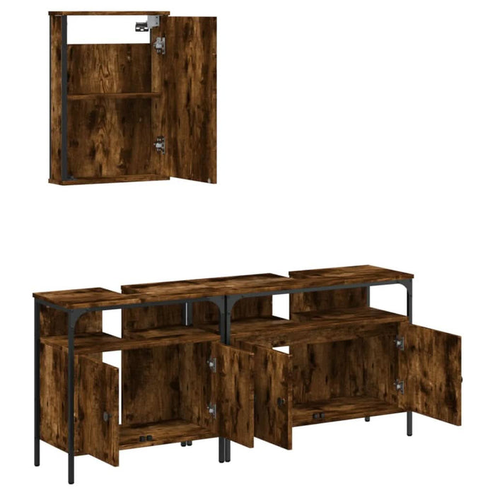 Set mobilier de baie, 3 piese, stejar fumuriu, lemn prelucrat - WALTI WALTI