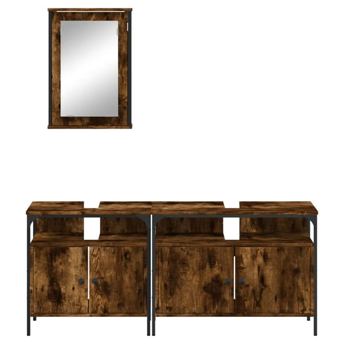 Set mobilier de baie, 3 piese, stejar fumuriu, lemn prelucrat - WALTI WALTI