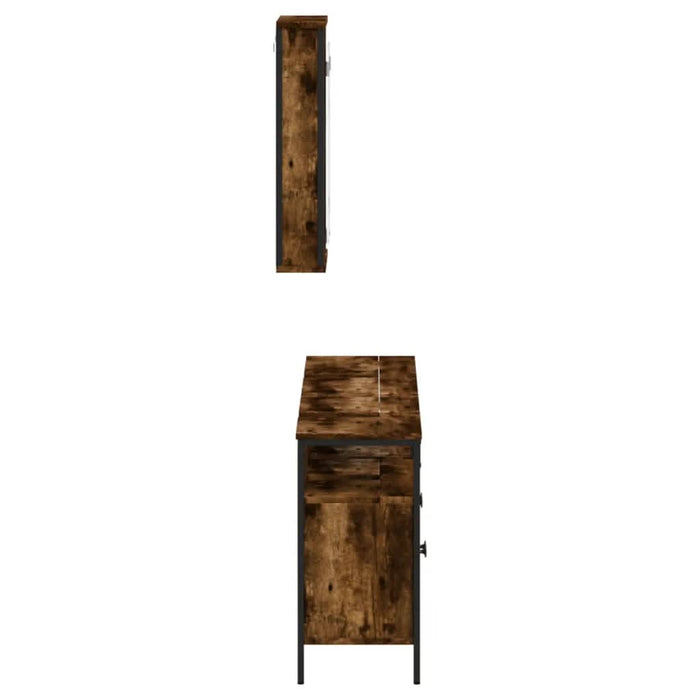 Set mobilier de baie, 3 piese, stejar fumuriu, lemn prelucrat - WALTI WALTI