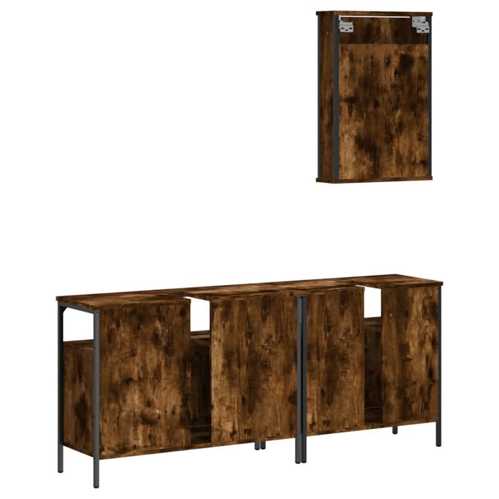 Set mobilier de baie, 3 piese, stejar fumuriu, lemn prelucrat - WALTI WALTI