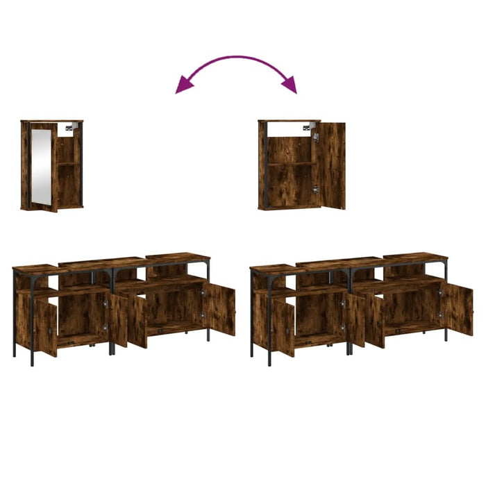 Set mobilier de baie, 3 piese, stejar fumuriu, lemn prelucrat - WALTI WALTI