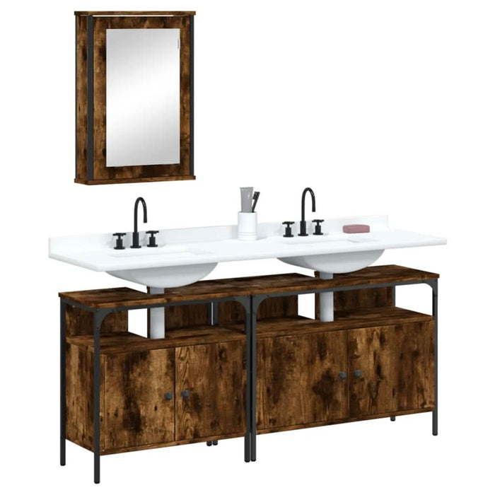 Set mobilier de baie, 3 piese, stejar fumuriu, lemn prelucrat - WALTI WALTI
