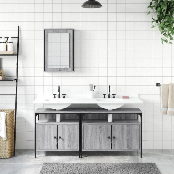 Set mobilier de baie, 3 piese, gri sonoma, lemn prelucrat - WALTI WALTI